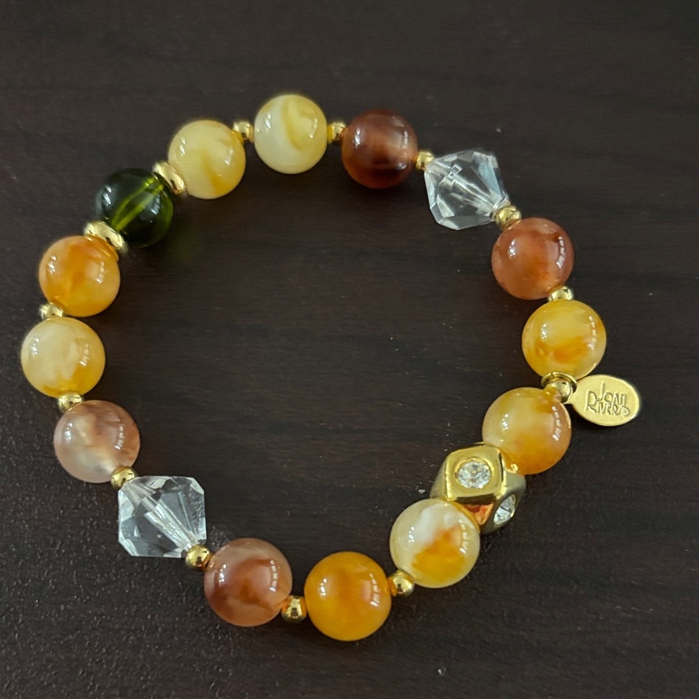 Joan Rivers Yellow Orange Brown Beaded Stretch Bracelet